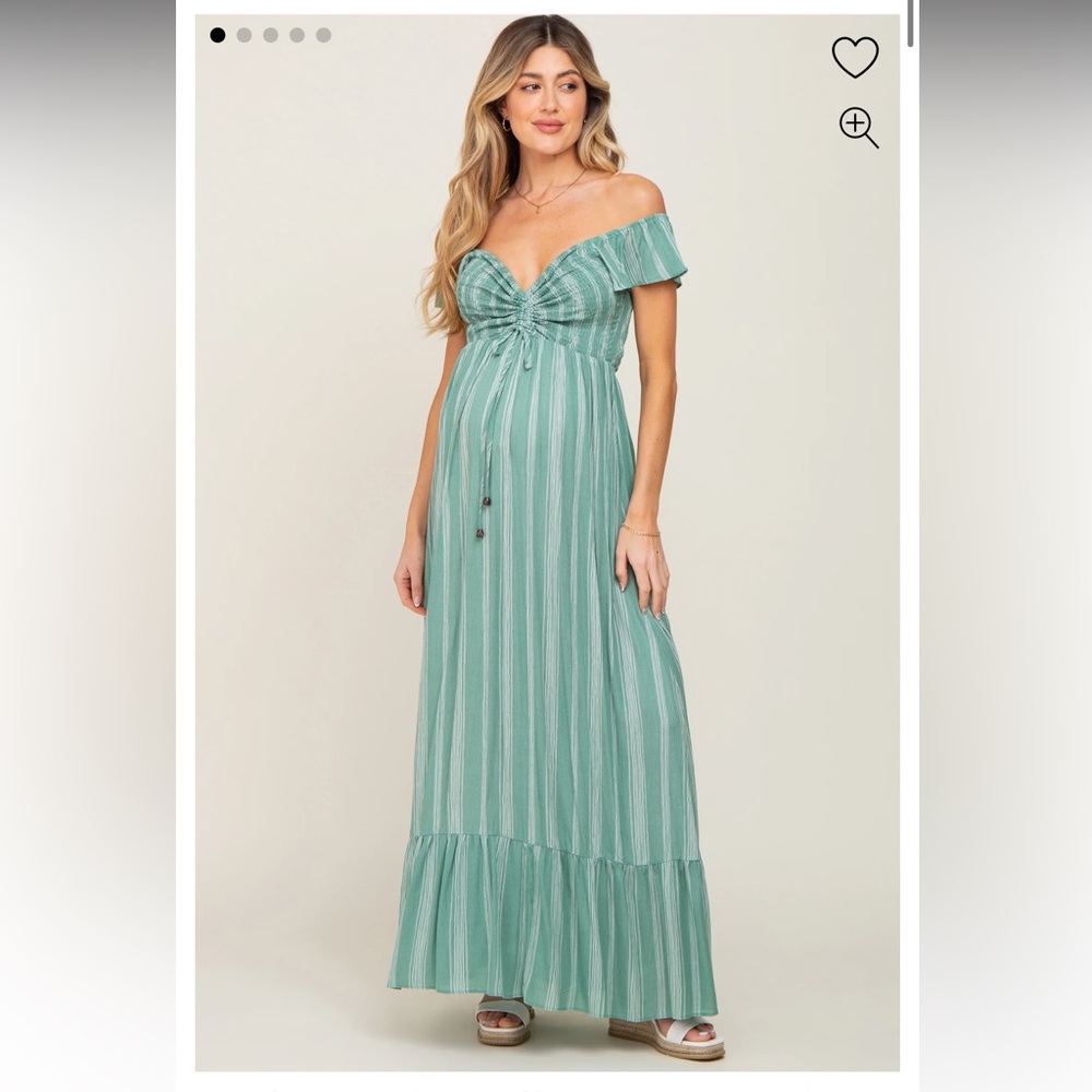 Green Stripped Off Shoulder Front Tie Maternity Dress! 🤍